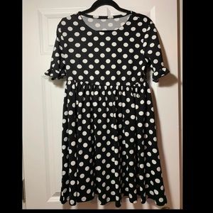 Black and white polka dot dress.